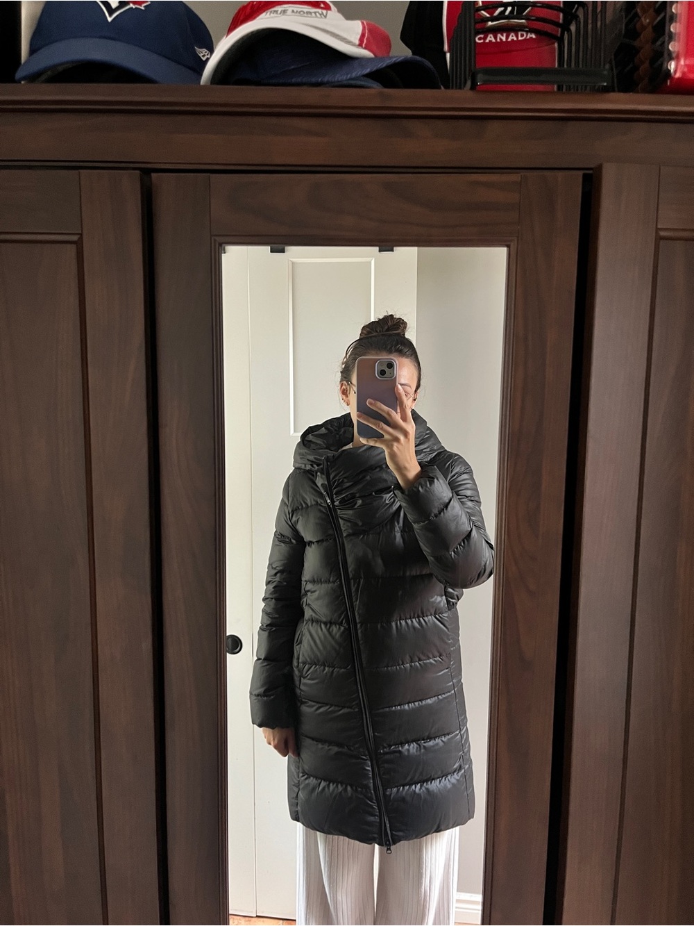 Nike Black Long Hooded Puffer Coat - Women's